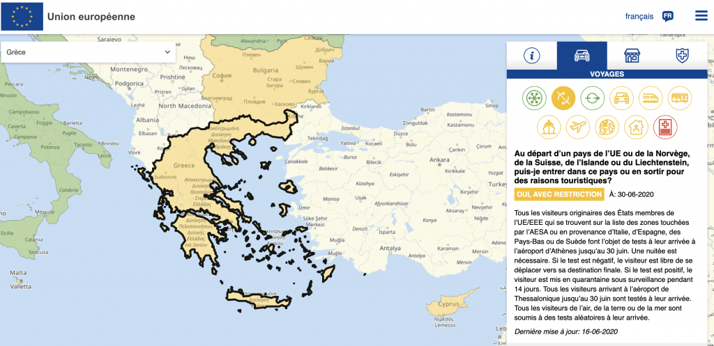 Copie d'écran du site Re-Open EU sur la Grèce